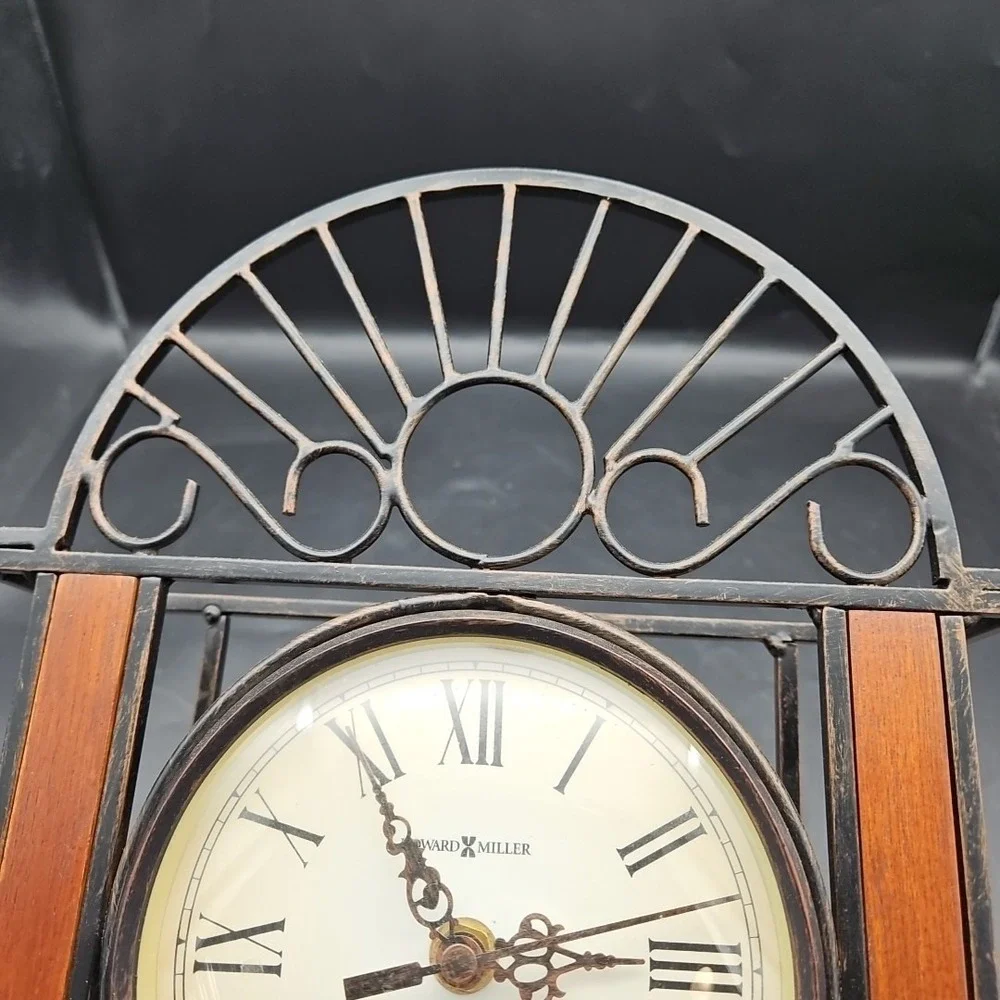 Vintage Howard Miller Devahn Wall Clock Metal Wood Tested Works Black Brown
